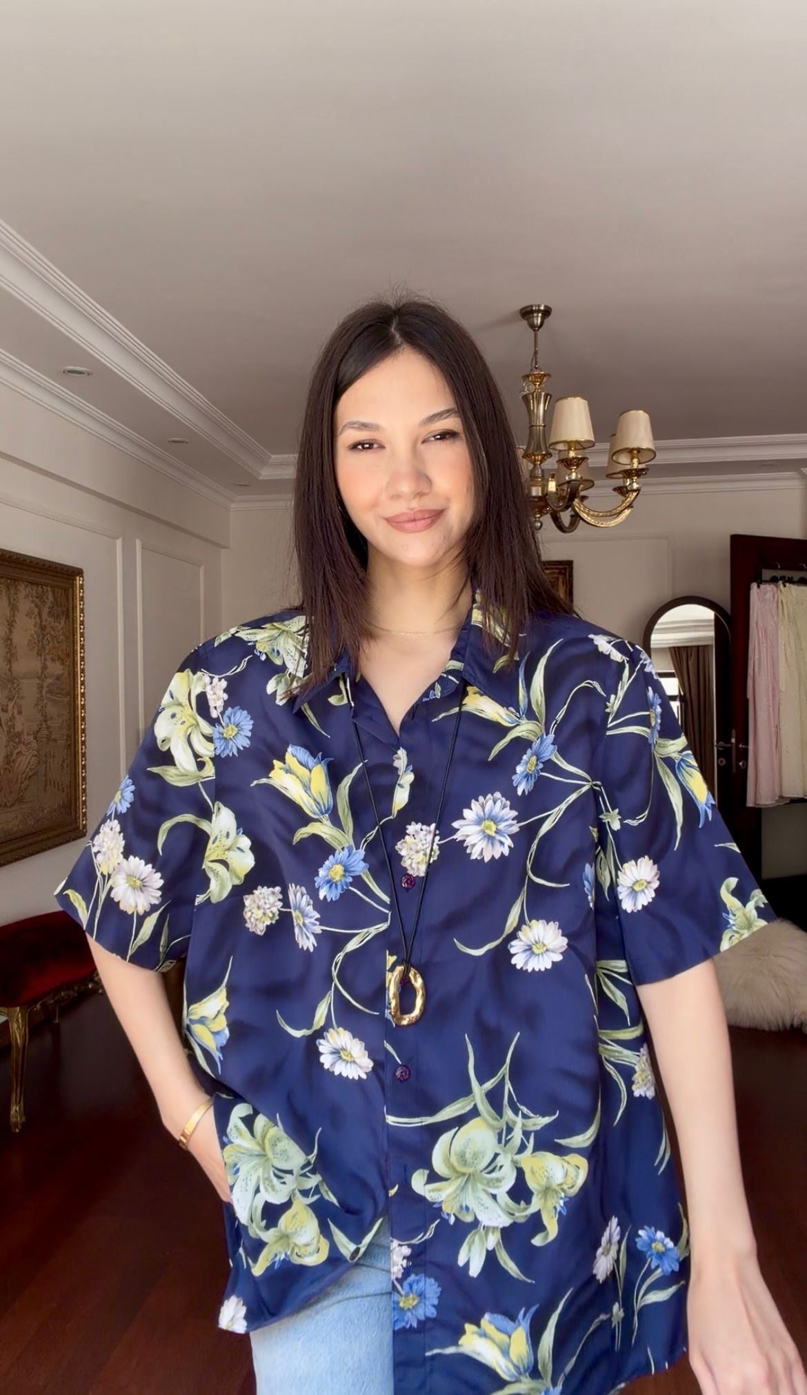 Vintage Çiçek Desenli Gömlek 