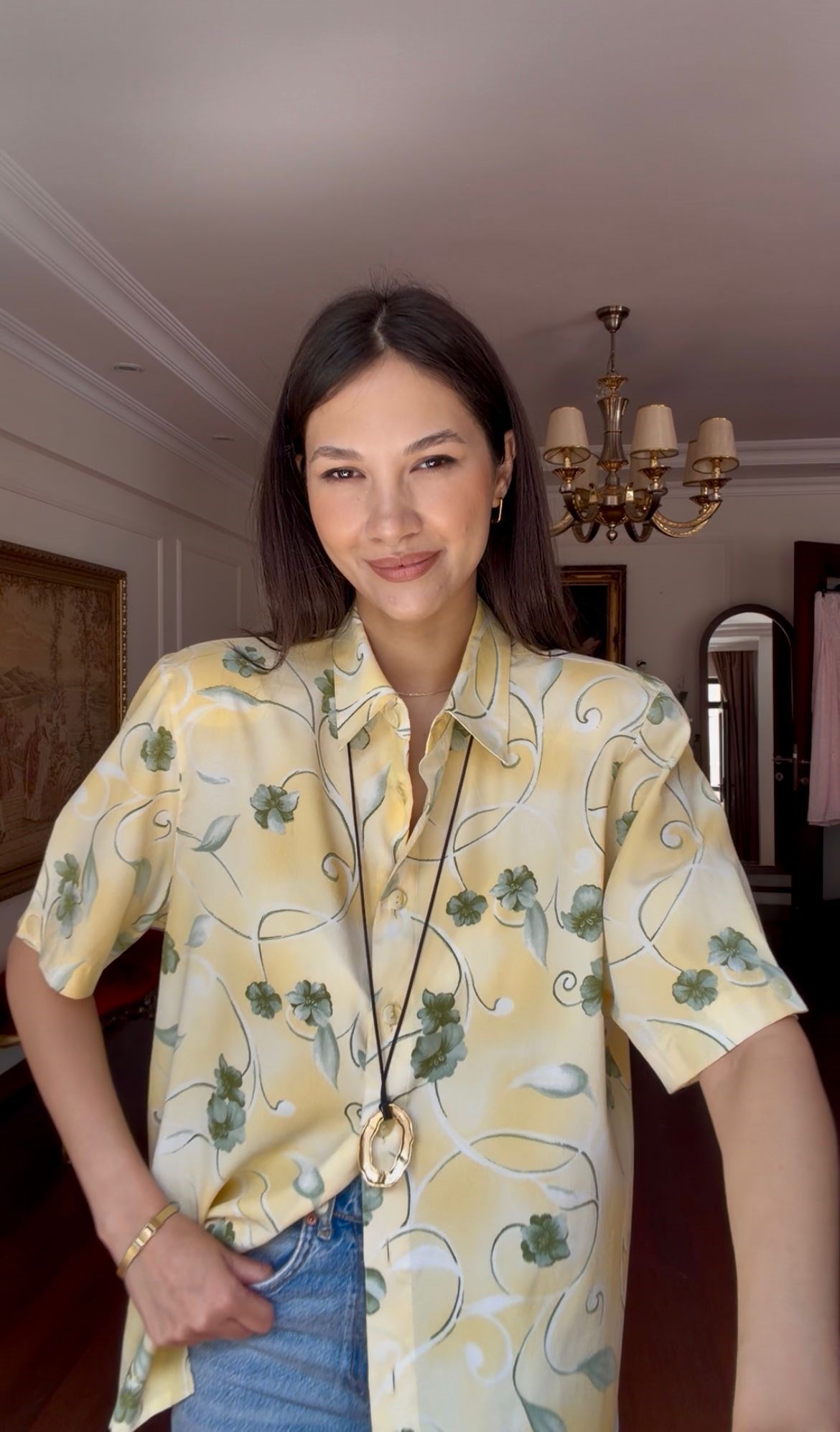 Vintage Çiçek Desenli Gömlek 