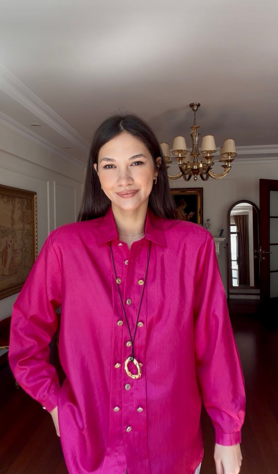 Vintage Çok Düğmeli Pembe Gömlek 
