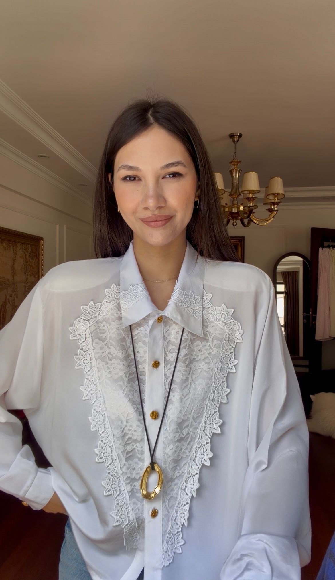 Vintage Dantel Detaylı  Beyaz Gömlek 