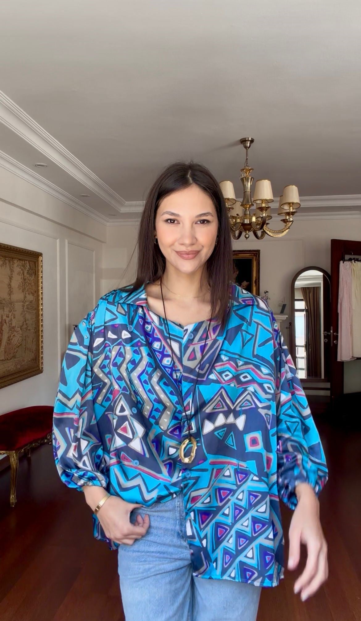 Vintage Etnik Desenli Gömlek 