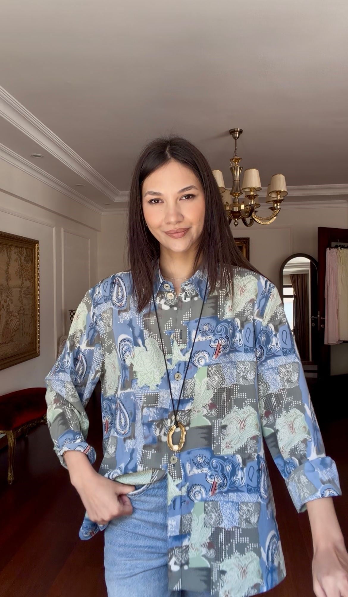 Vintage Etnik Desenli Gömlek 