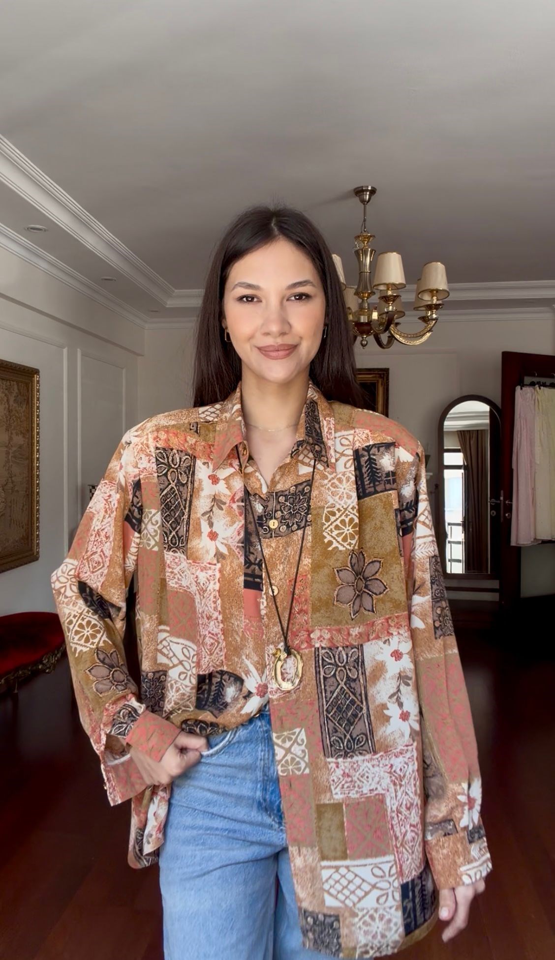 Vintage Etnik  Desenli Gömlek 