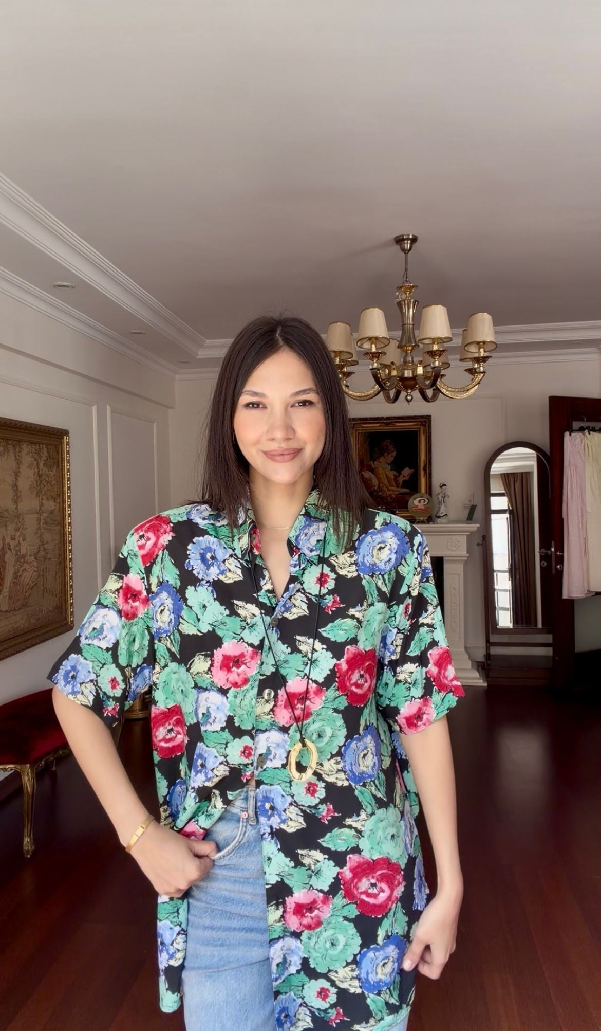 Vintage Floral Desenli Gömlek 