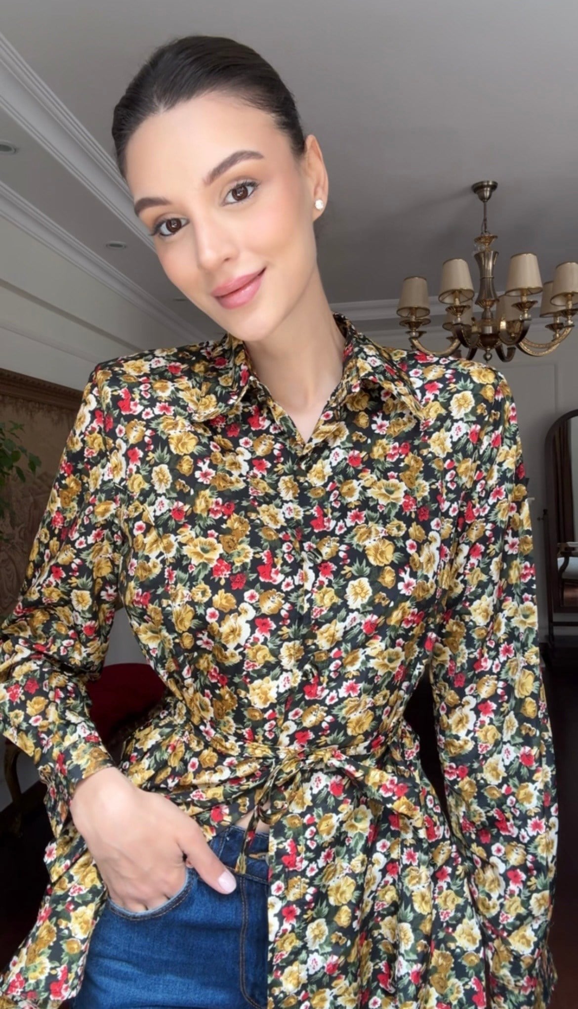 Vintage Floral Desenli Gömlek 