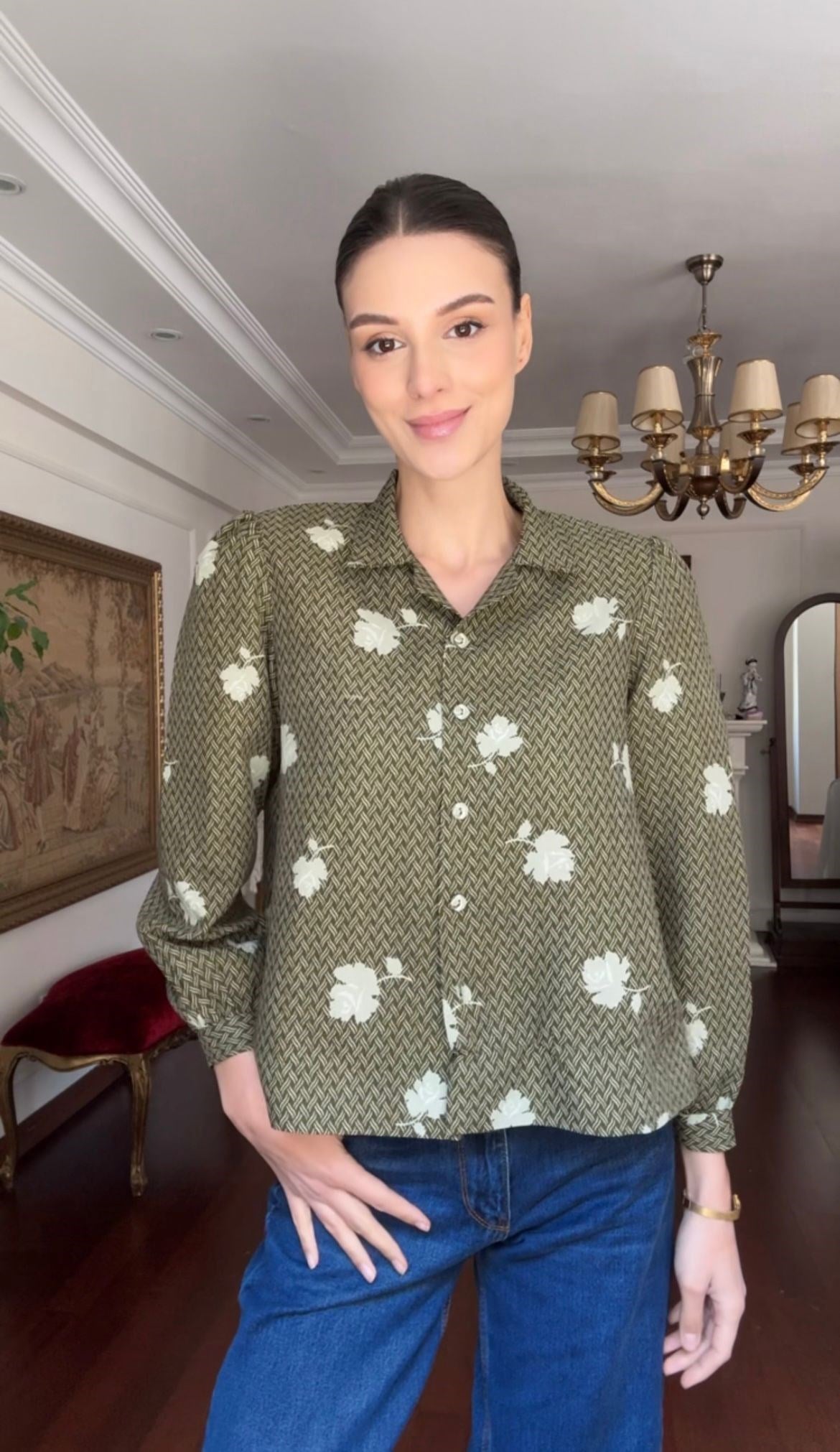 Vintage Floral Desenli Gömlek 