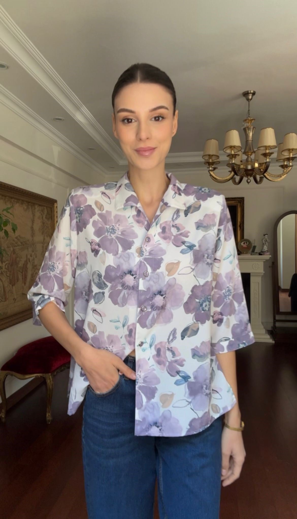 Vintage  Floral Desenli Gömlek 