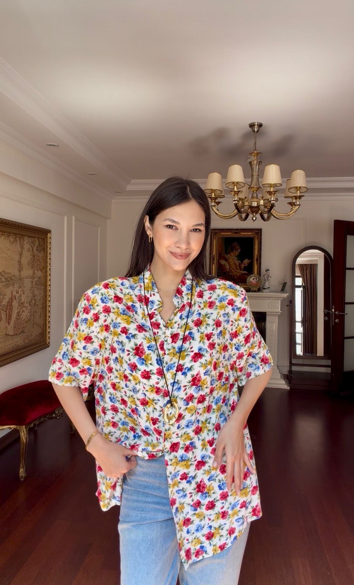 Vintage  Floral Print Gömlek 