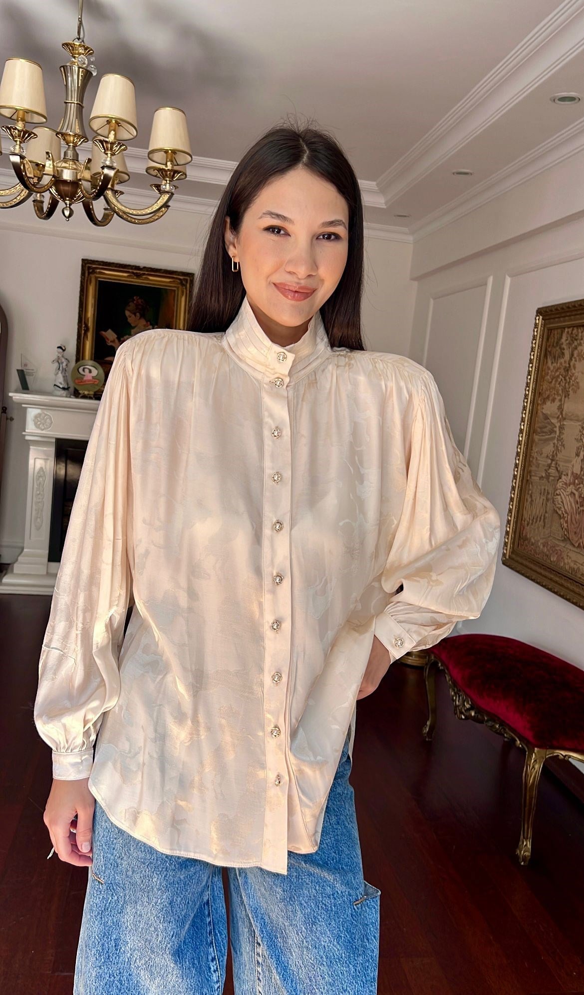 Vintage Jakarlı Desenli  Gömlek 