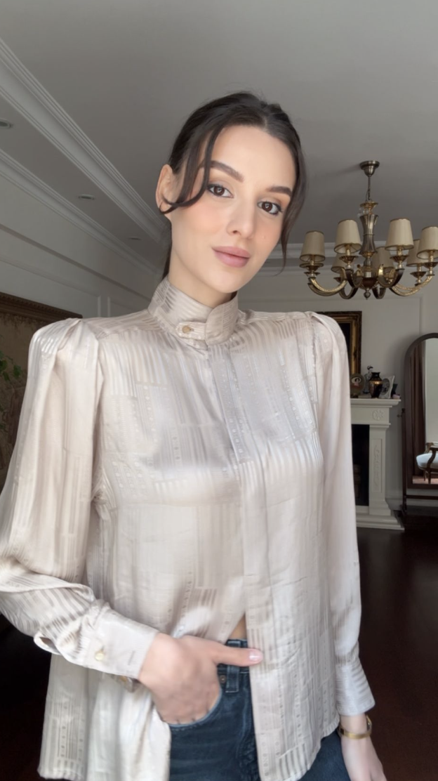 Vintage Jakarlı İpek   Gömlek