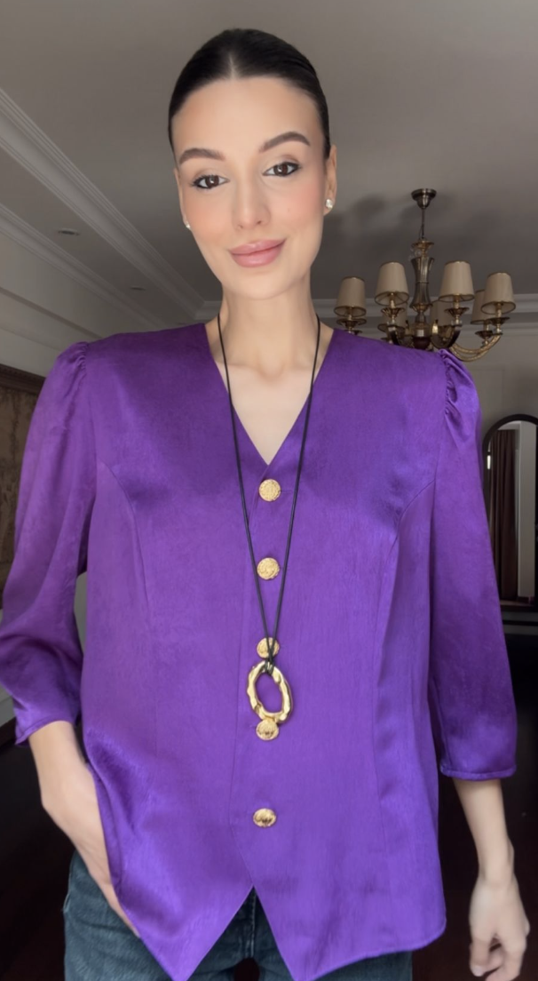 Vintage Jakarlı Mor Gömlek