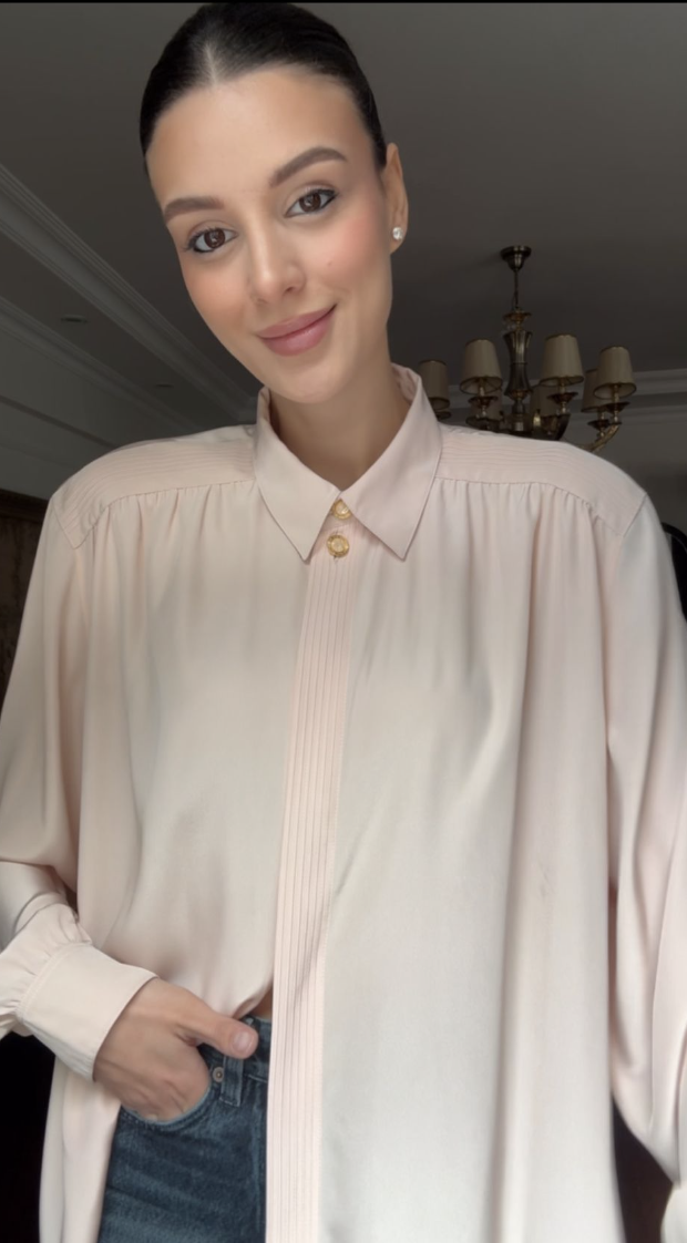 Vintage Nervür Detaylı Pembe Gömlek