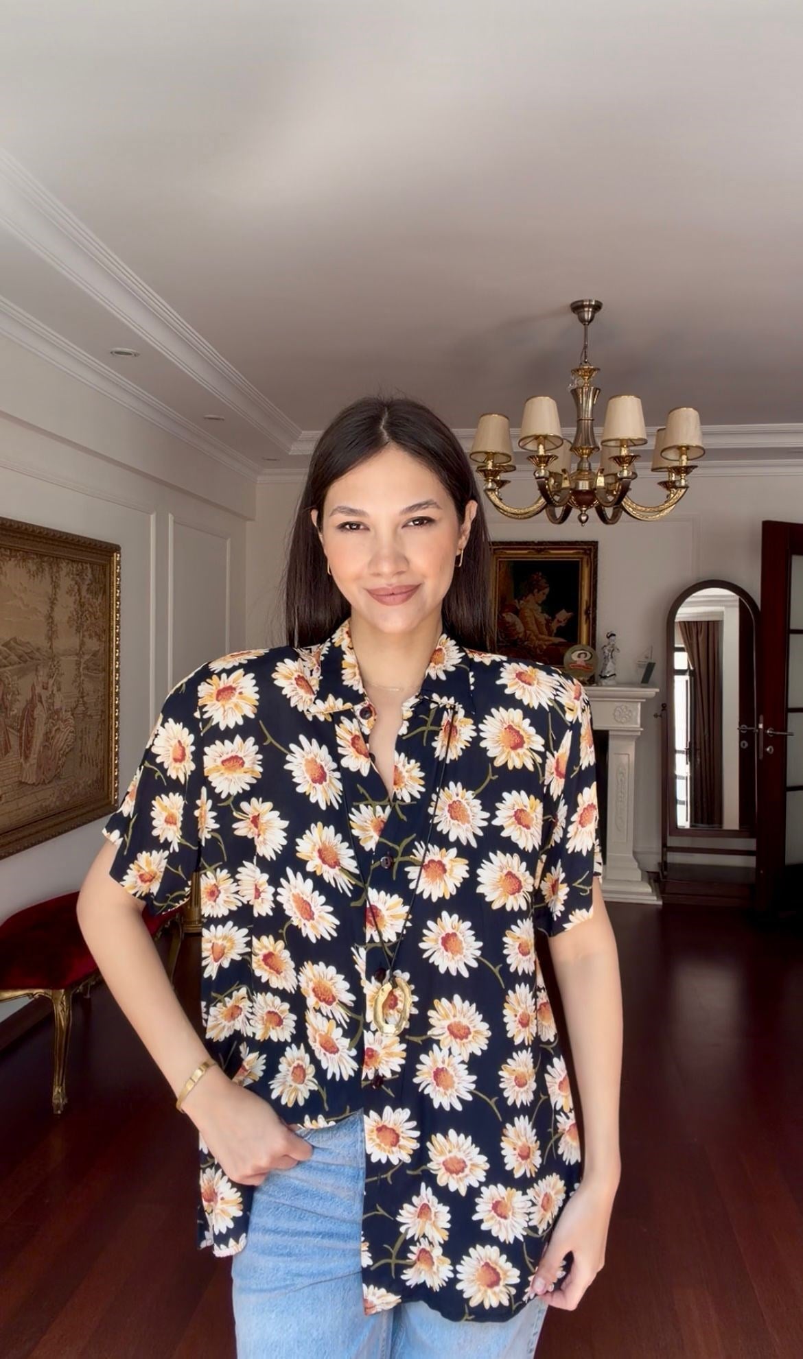 Vintage Papatya Desenli Gömlek 