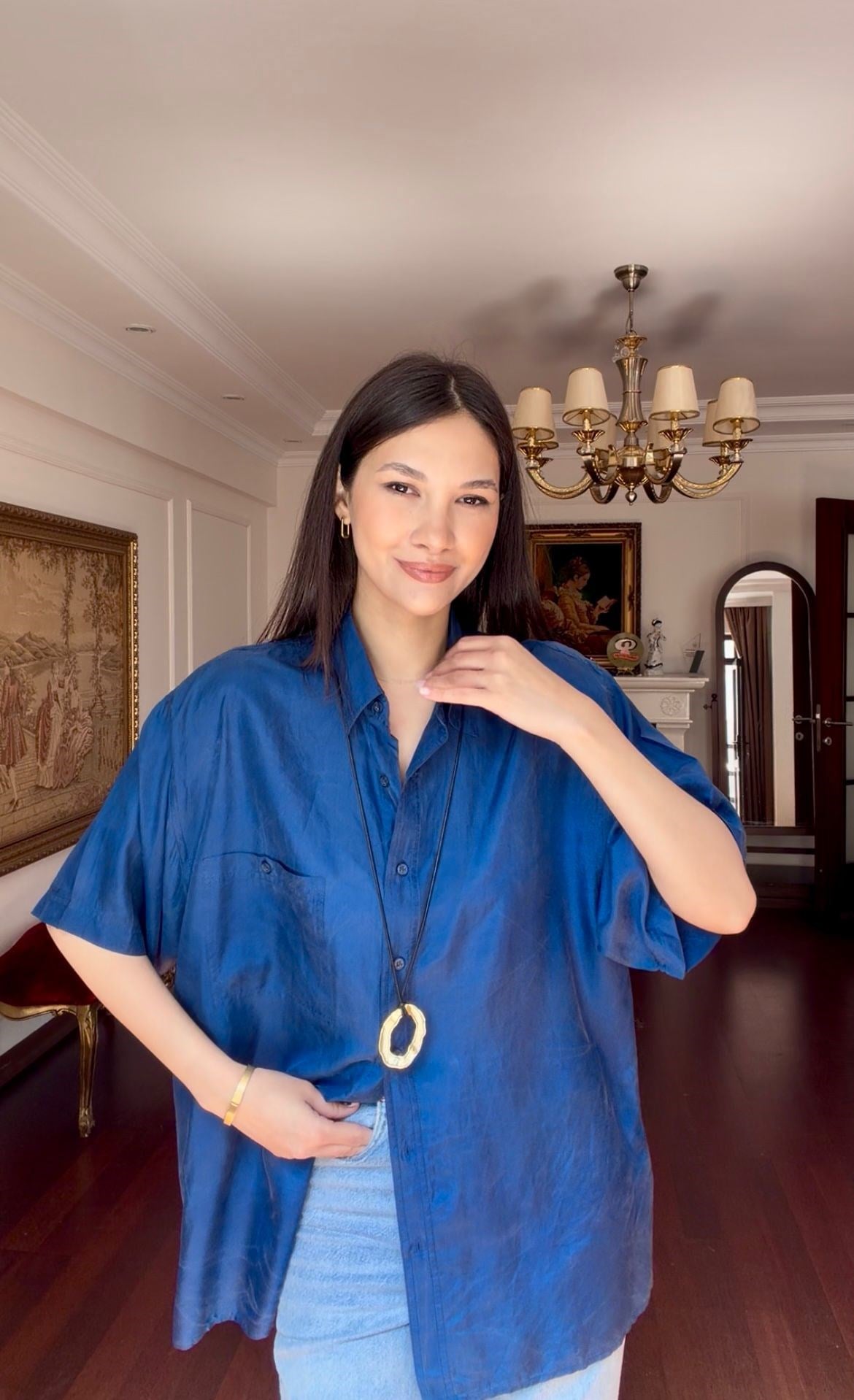 Vintage şantuk Lacivert Gömlek 