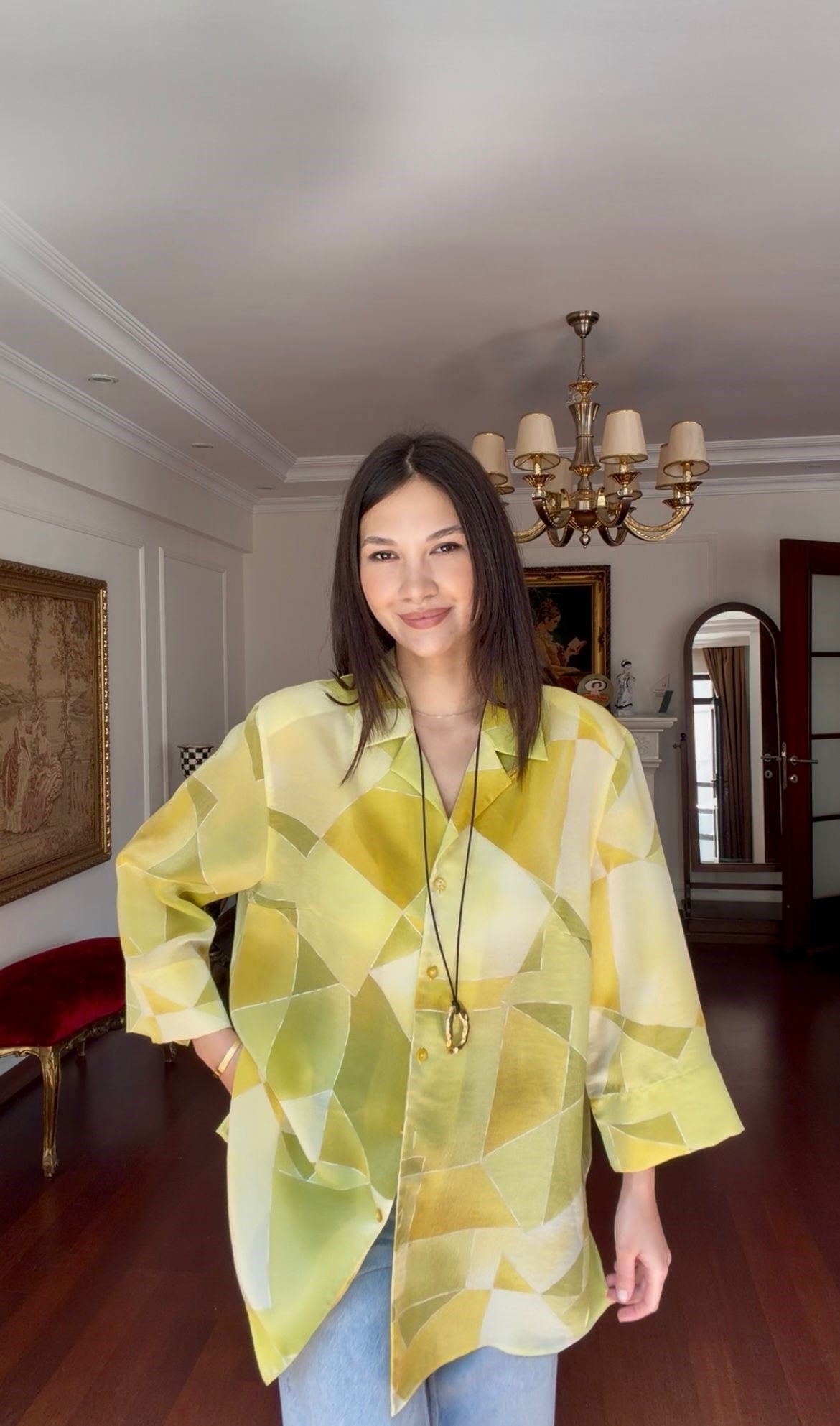 Vintage Soyut Desenli Gömlek 