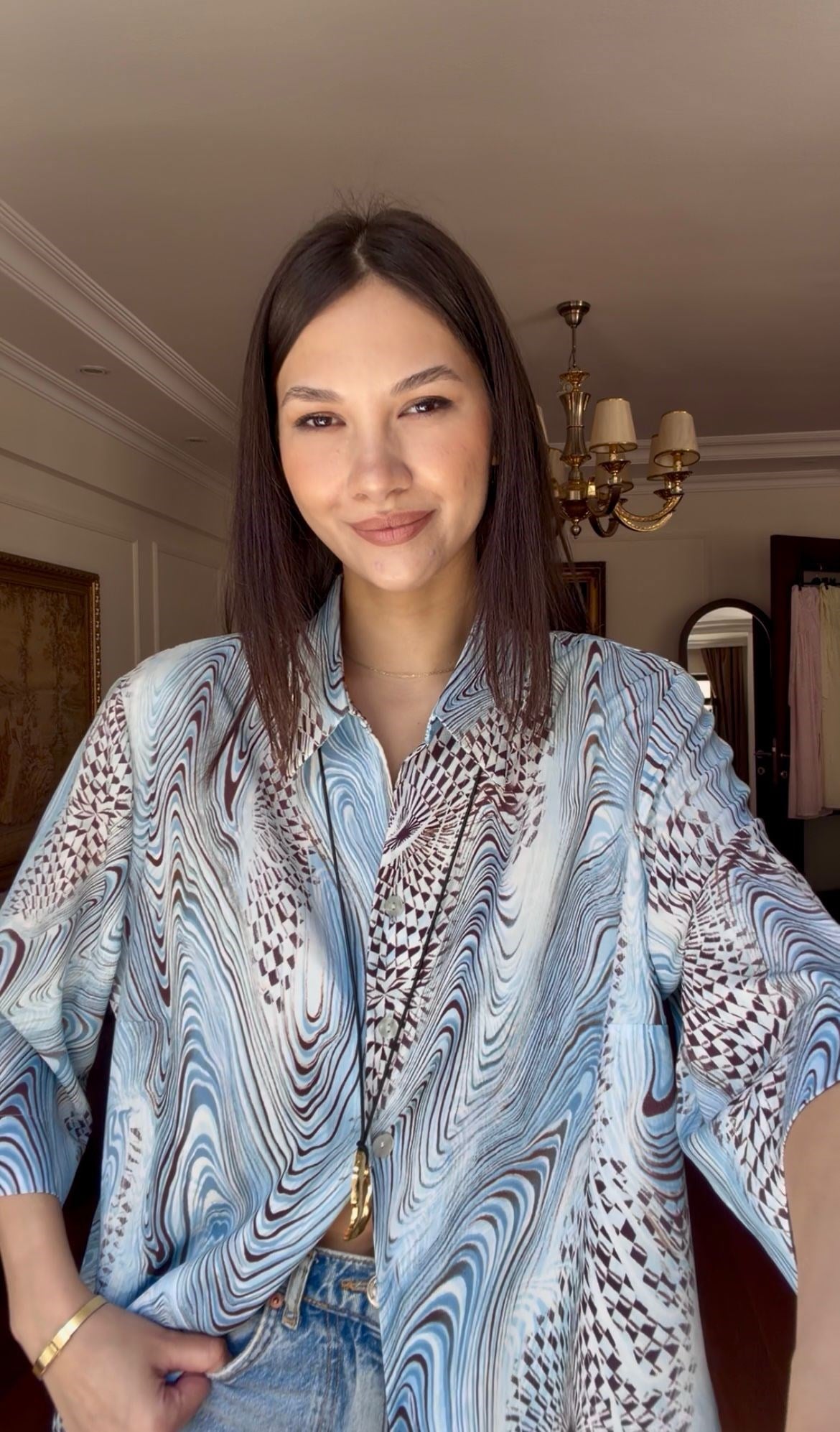 Vintage Soyut Desenli Gömlek 