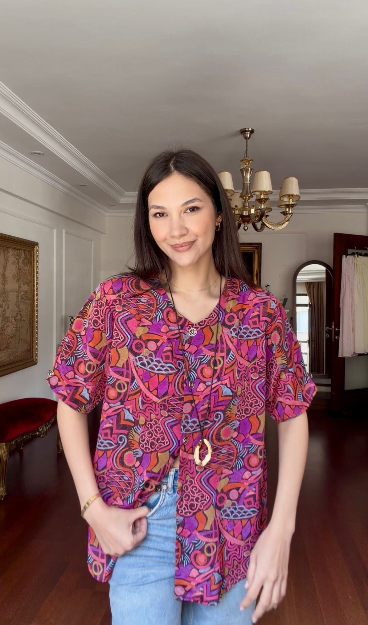 Vintage Soyut Desenli Gömlek 