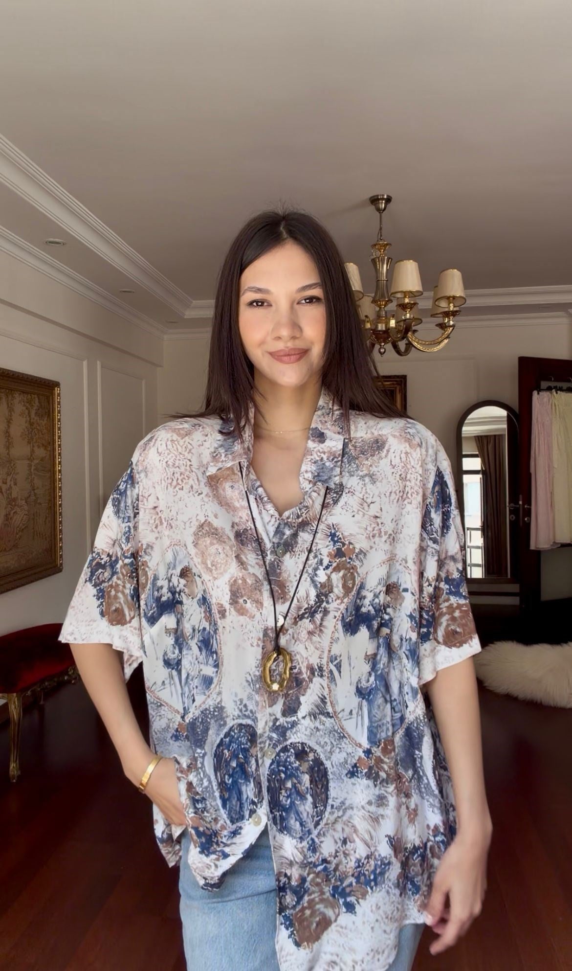 Vintage Soyut Desenli Gömlek 