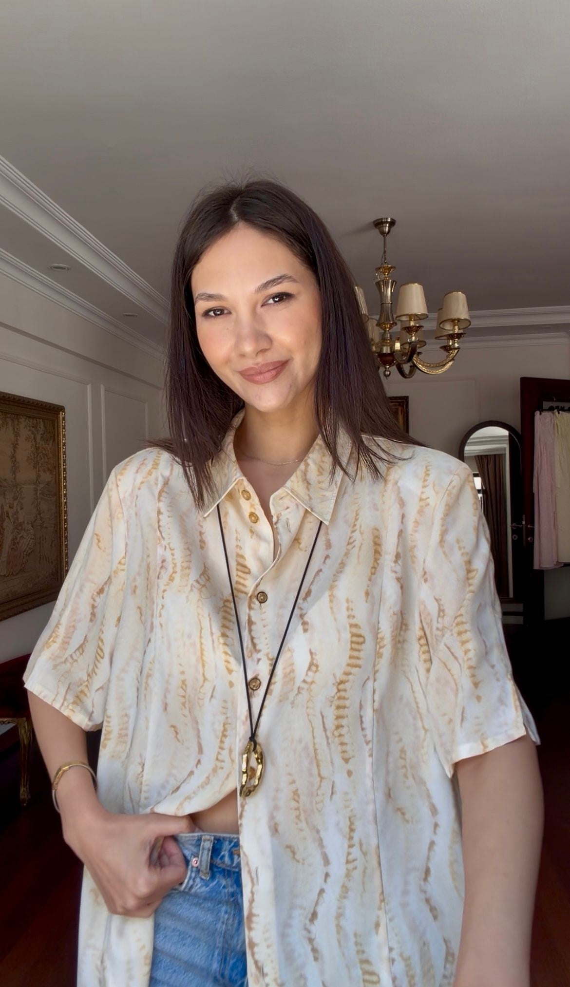 Vintage Soyut Desenli Gömlek 