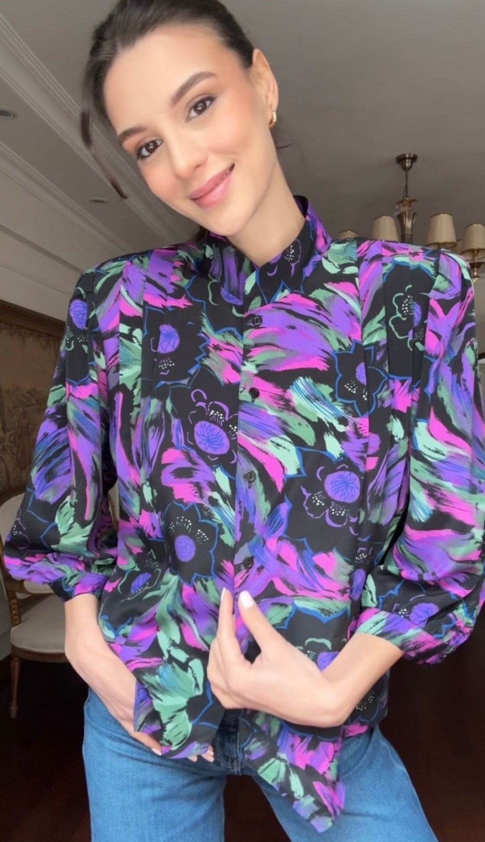 Vintage Soyut Desenli  Gömlek