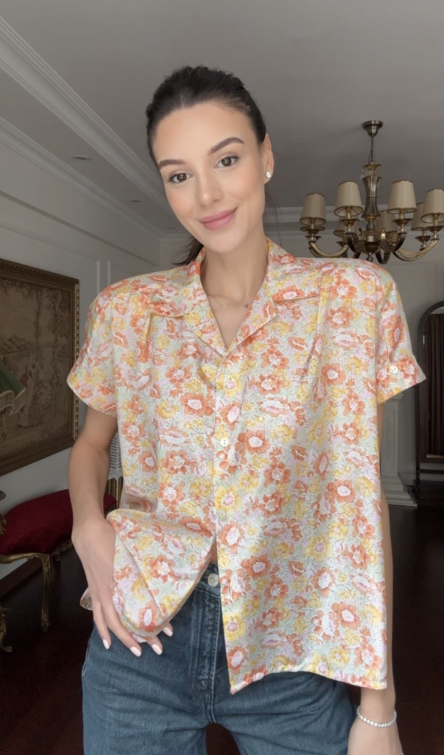 Vintage Soyut Floral  Gömlek