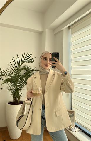 Oversize Kesim Blazer Ceket Bej