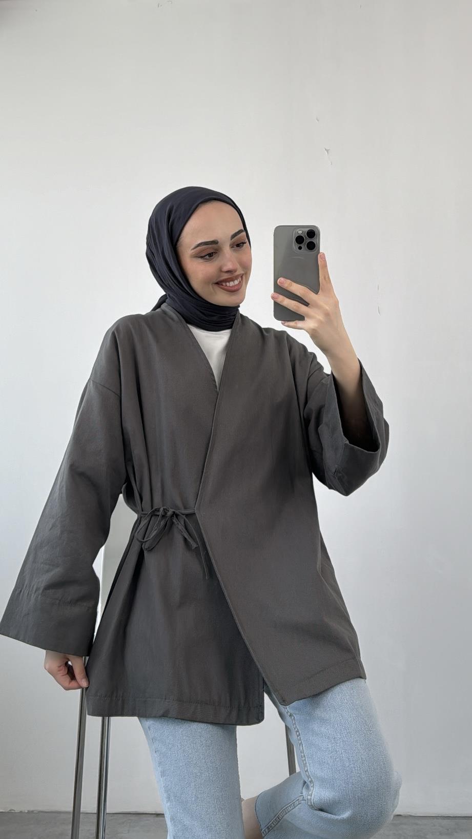 Gabardin Bağlamalı Ceket/Kimono Antrasit