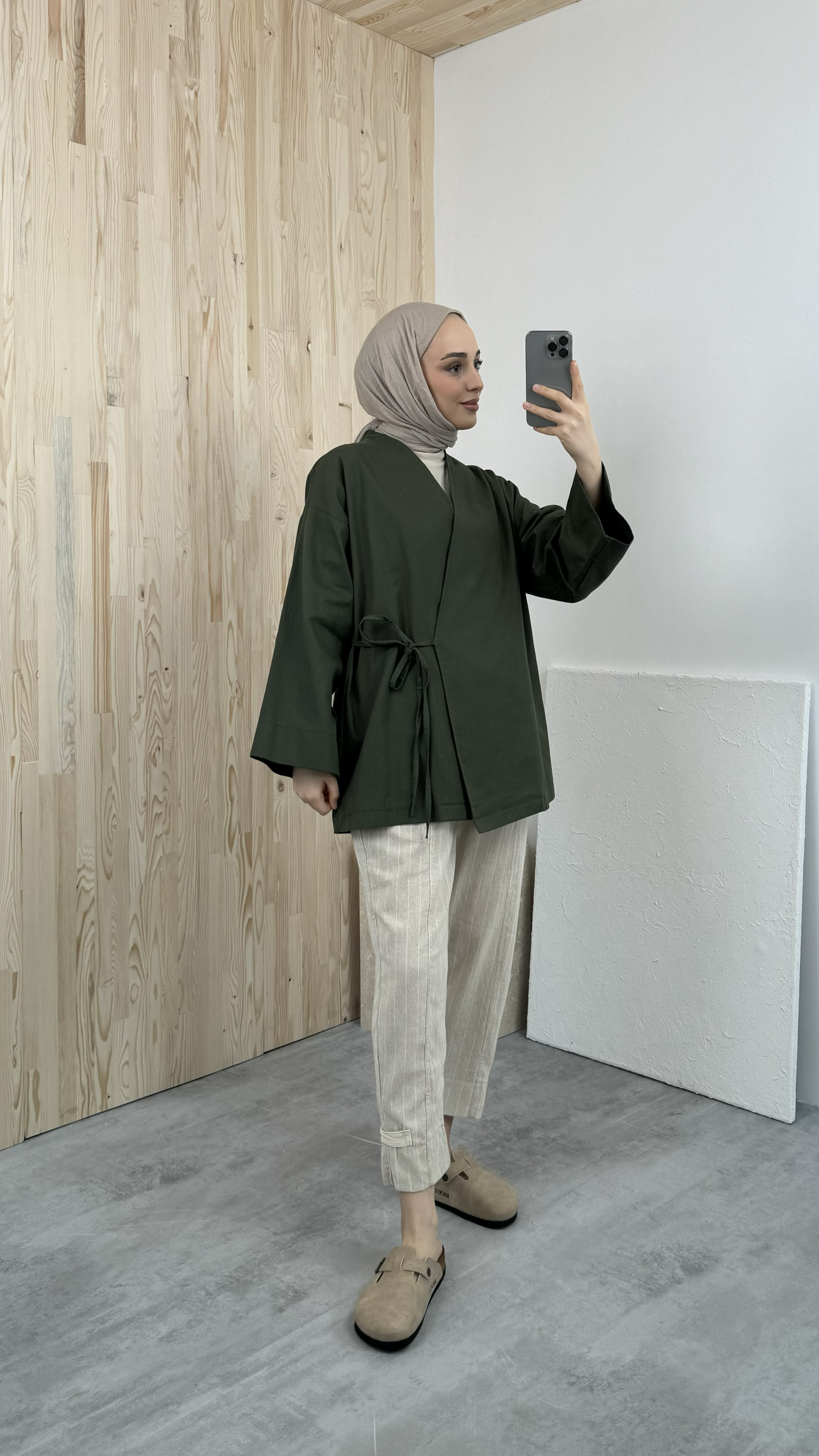 Gabardin Bağlamalı Ceket/Kimono Yeşil