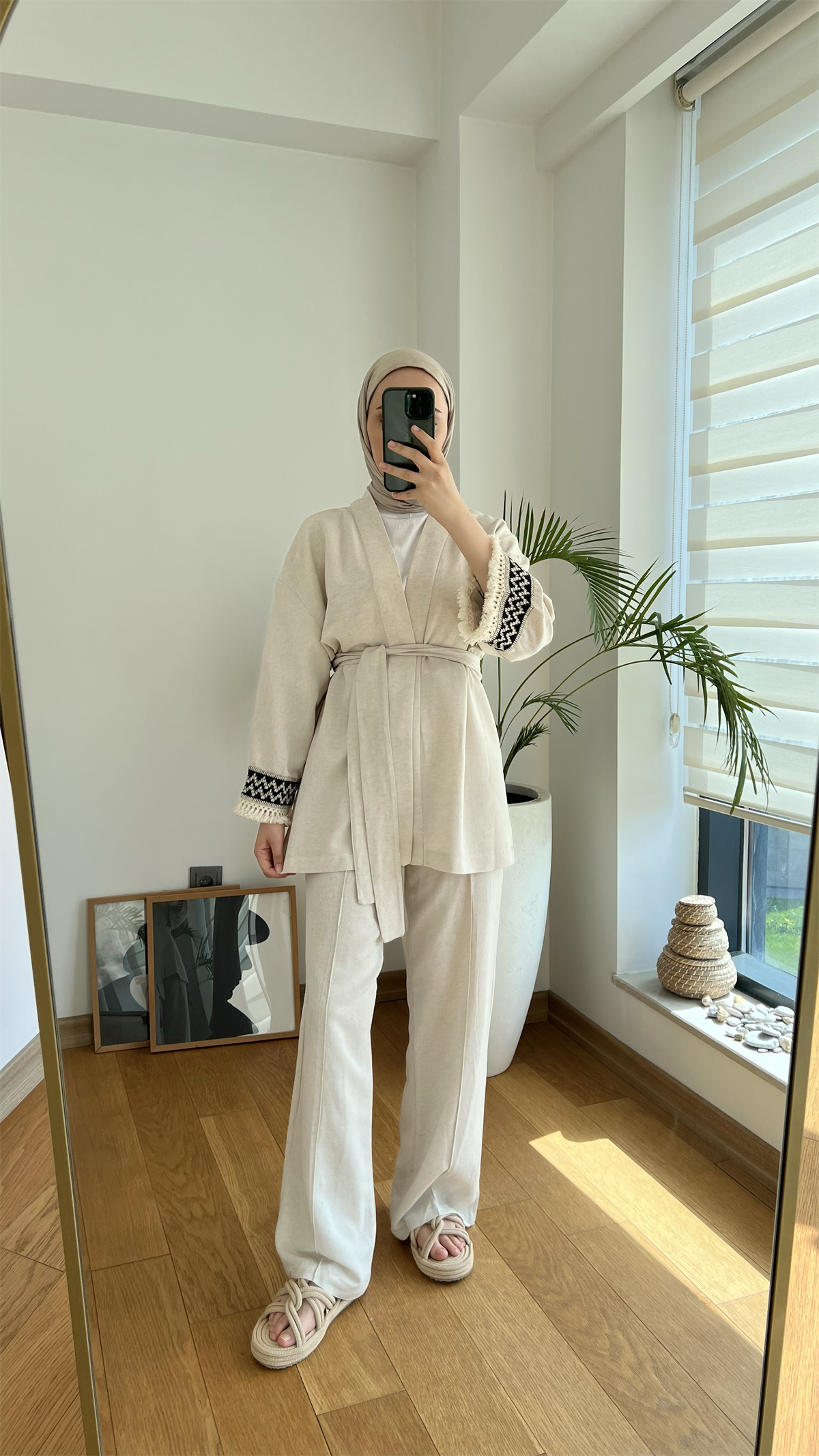 Keten Detaylı Kimono