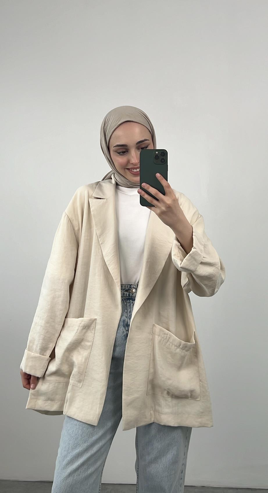 Kol Detaylı Kimono Bej