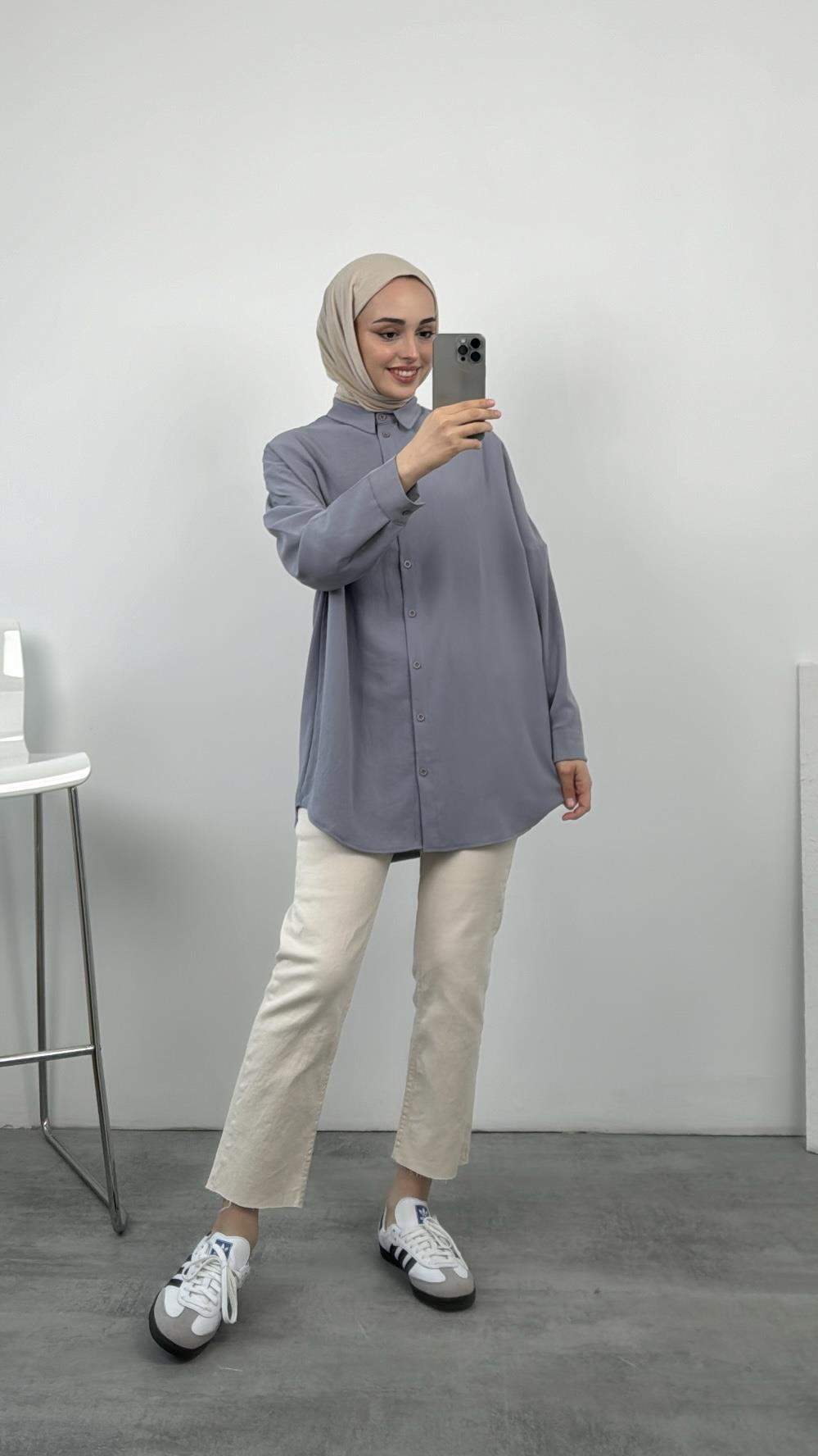 Krep Oversize Gömlek Olive