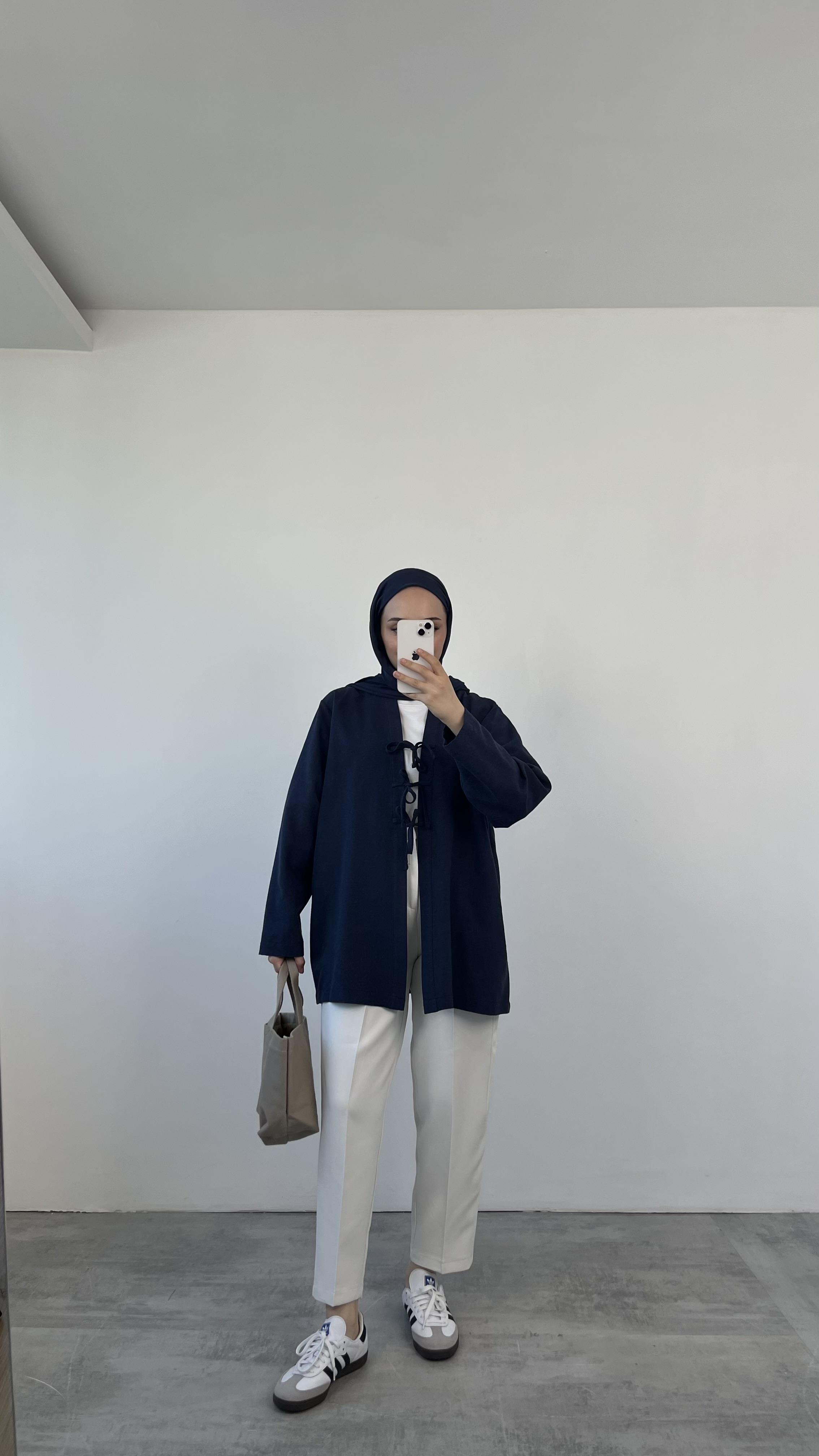 Önden Bağlamlı Keten Kimono Lacivert