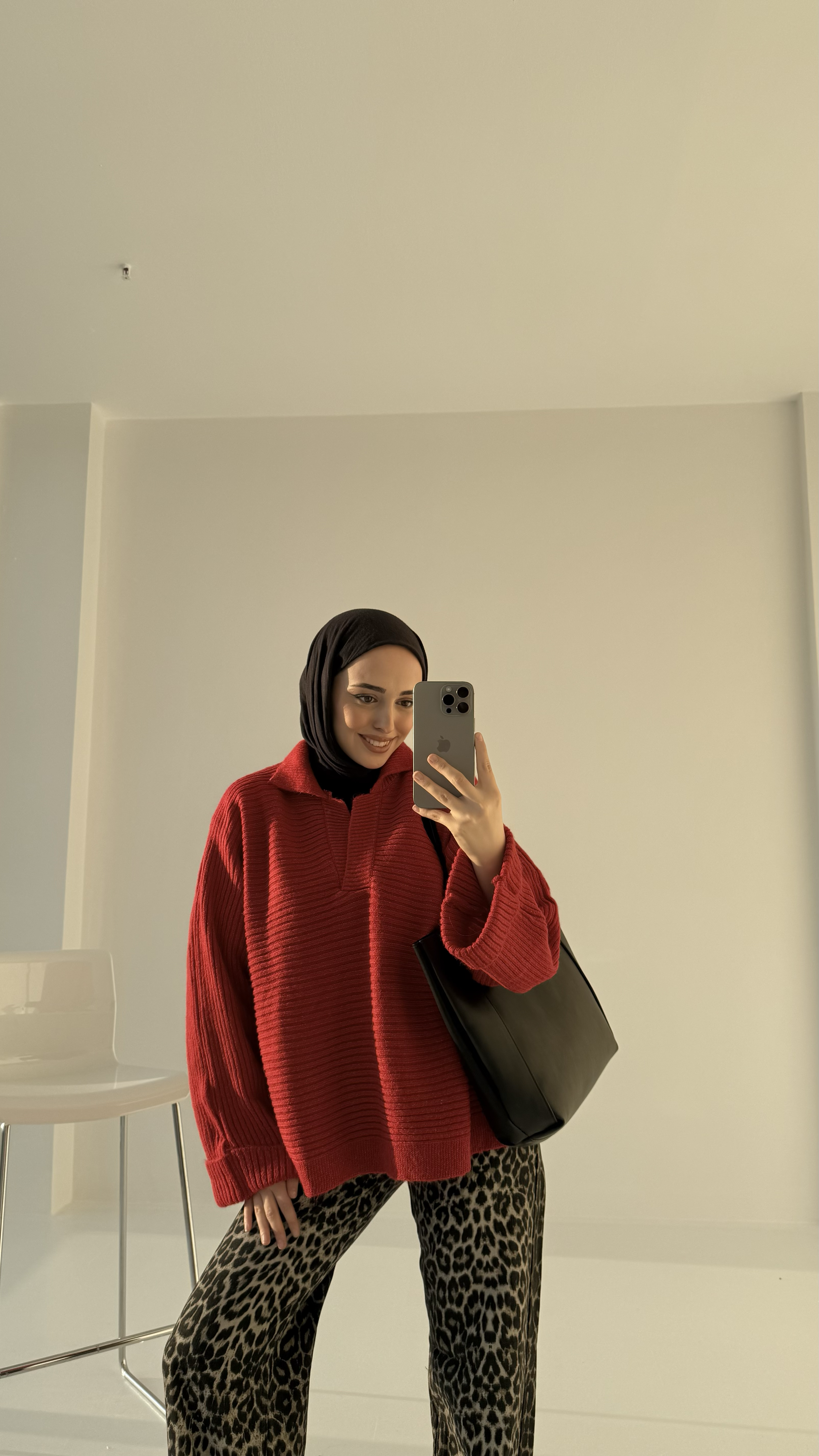 Premium Polo Yaka Kolu Katlamalı Yün Kazak Kırmızı
