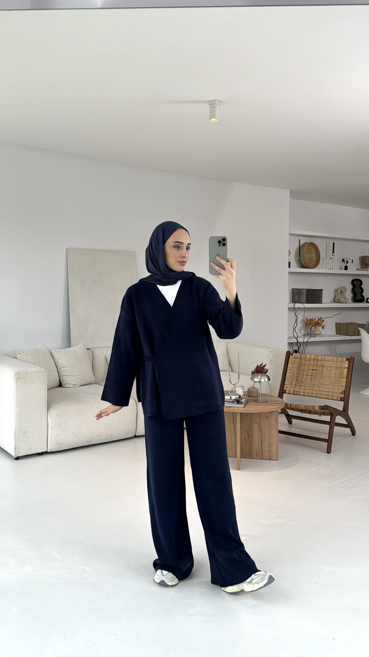Triko Yandan Bağlamalı Takım Lacivert
