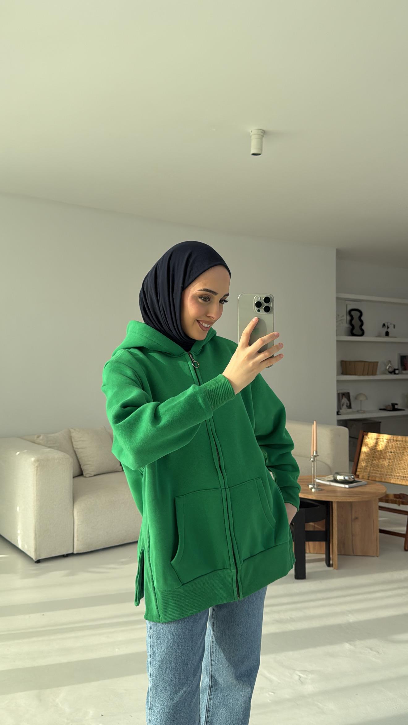 Yırtmaç Detaylı Yeşil Sweatshirt
