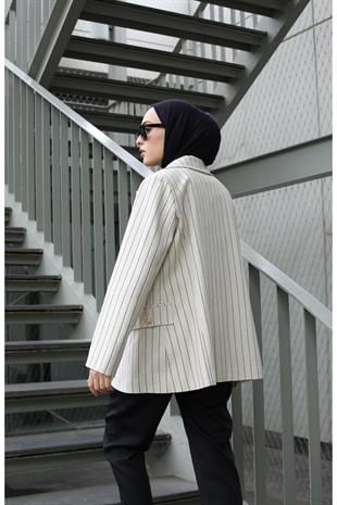 Çizgili Keten Blazer Ceket