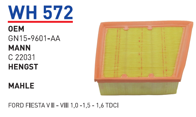 FORD FİASTA 1.0 FORD COURUER 1.5 DİZEL HAVA FİLİTRESİHAVA FİLTREWUNDERWH572