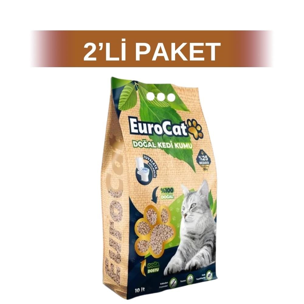 EuroCat Hızlı Topaklaşan Doğal Kedi Kumu 10 lt 2 AdetEuroCat