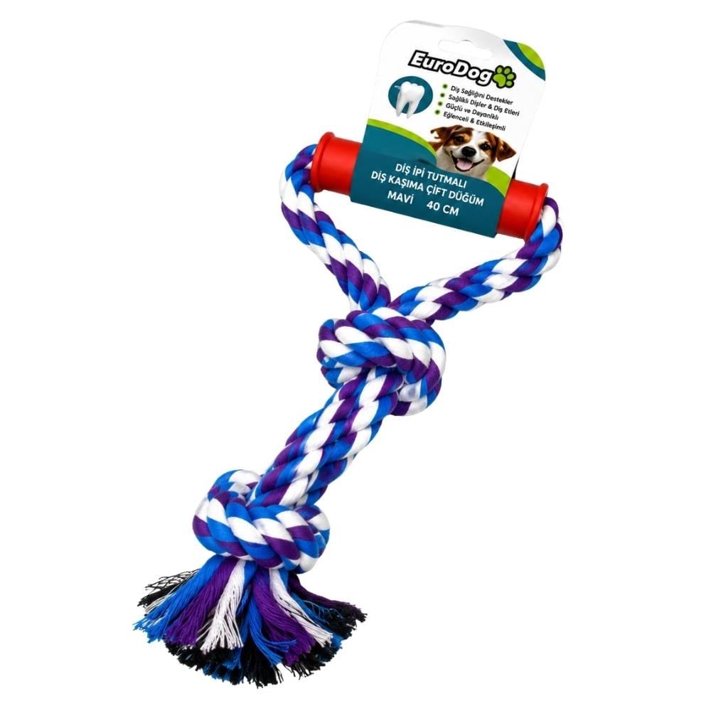 EuroDog Diş İpi Tutmalı Diş Kaşıma Çift Düğüm Köpek Oyuncağı Mavi 40 cmEurodog