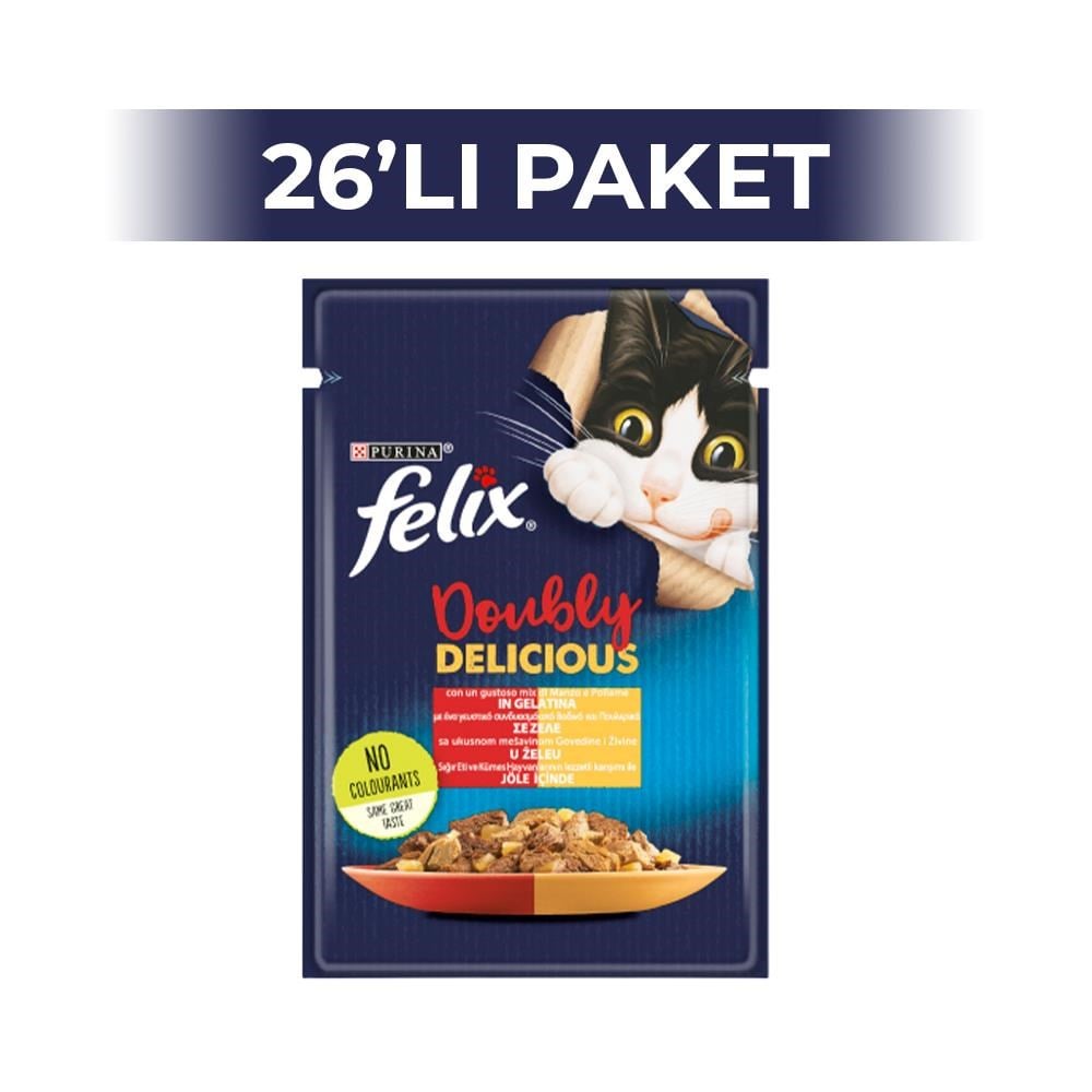 Felix Çifte Lezzet Sığır Etli ve Kümes Hayvanlı Kedi Konservesi 85 gr 26 AdetFelix