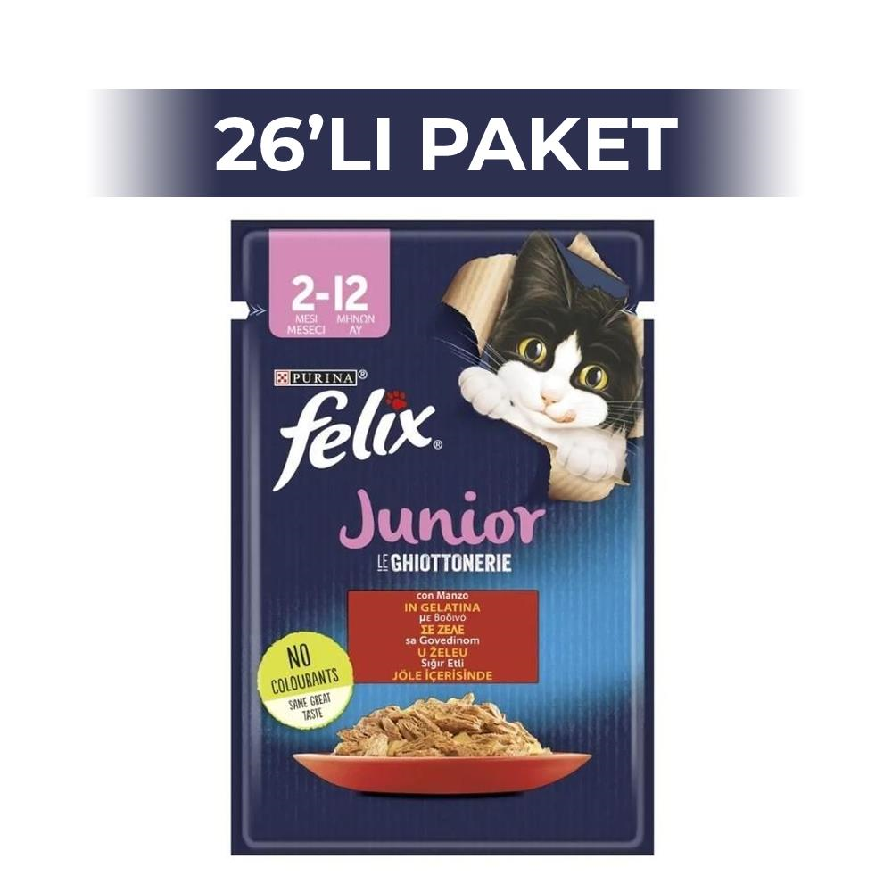 Felix Pouch Jöle İçinde Sığır Etli Yavru Kedi Konservesi 85 gr 26 AdetFelix