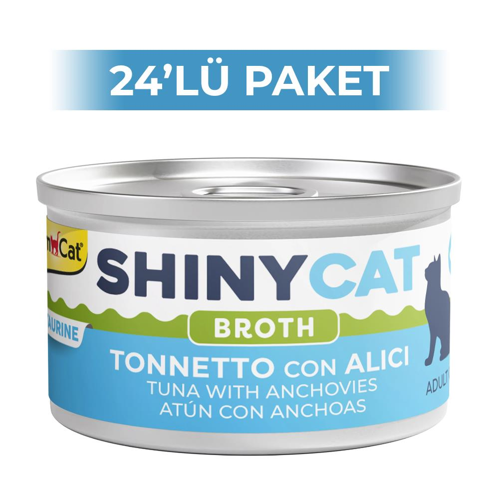 GimCat Shinycat Broth Sos İçinde Ançuezli ve Ton Balıklı Kedi Konservesi 70 gr 24 AdetGimcat