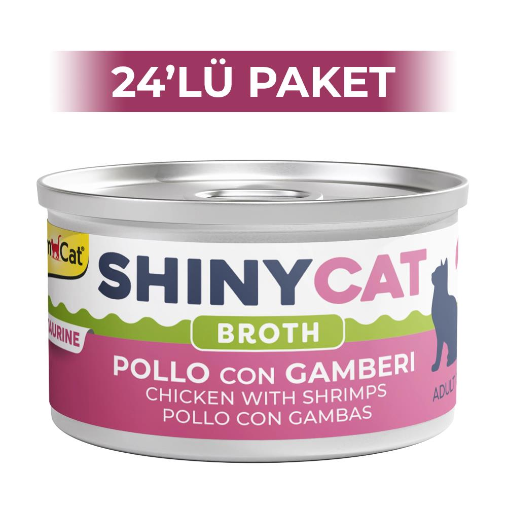 GimCat Shinycat Broth Sos İçinde Tavuklu ve Karidesli Kedi Konservesi 70 gr 24 AdetGimcat