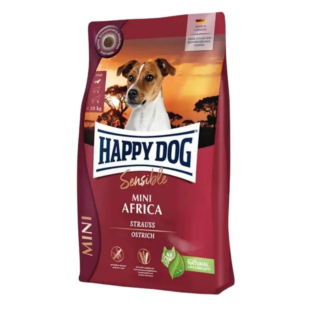 Happy Dog Mini Africa Deve Kuşu Etli ve Patatesli Küçük Irk Yetişkin Köpek Maması 4 kgHappy Dog