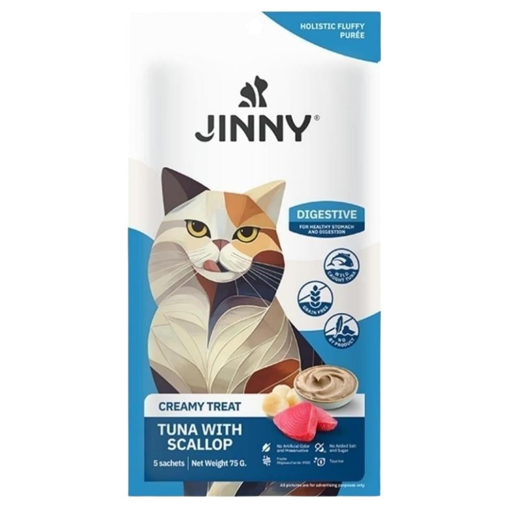 Jinny Creamy Ton Balıklı ve Deniz Taraklı Sıvı Kedi Ödül Maması 5x15 gr 12'liJinny