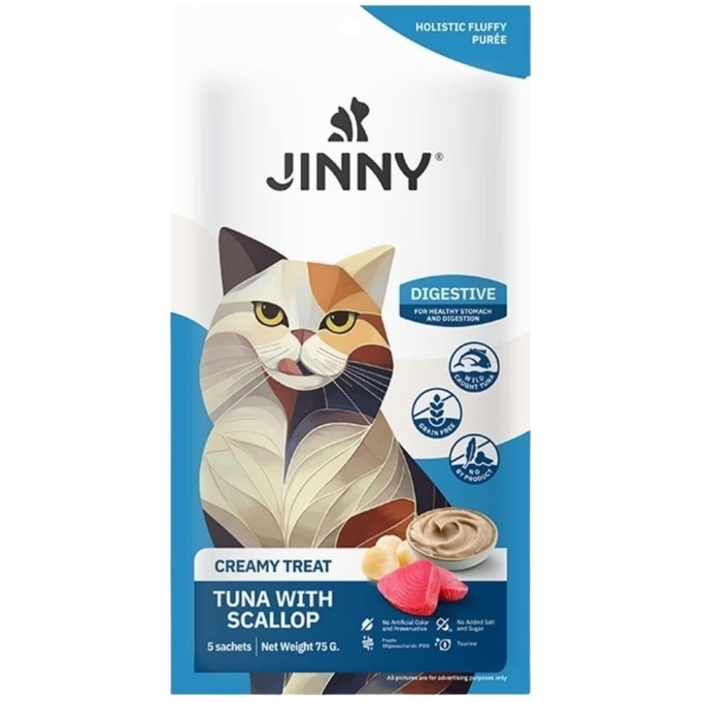 Jinny Creamy Ton Balıklı ve Deniz Taraklı Kedi Sıvı Ödül Maması 5x15 grJinny