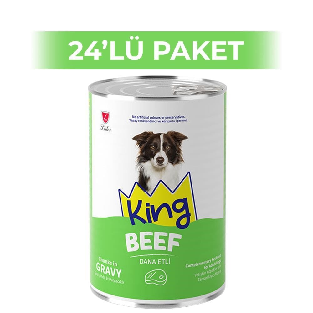 King Sos İçerisinde Et Parçacıklı Dana Etli Köpek Konservesi 400 gr 24 AdetKing
