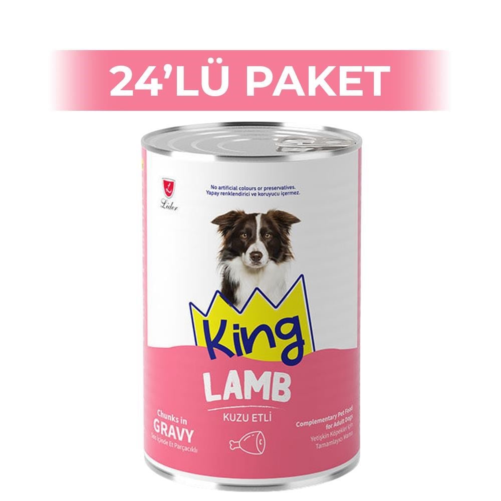King Sos İçerisinde Et Parçacıklı Kuzu Etli Köpek Konservesi 400 gr 24 AdetKing