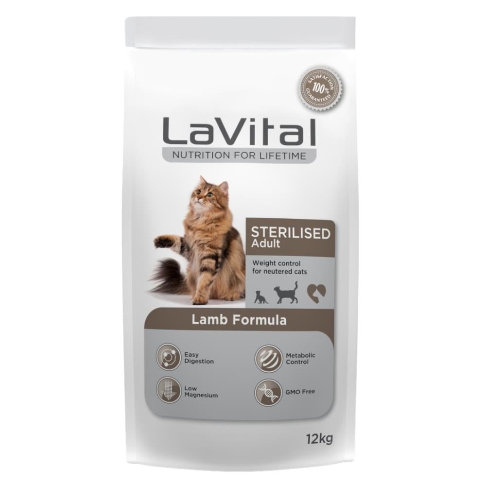 LaVital Kilo Kontrolü için Kuzulu Kısırlaştırılmış Kedi Maması 12 kgLaVital