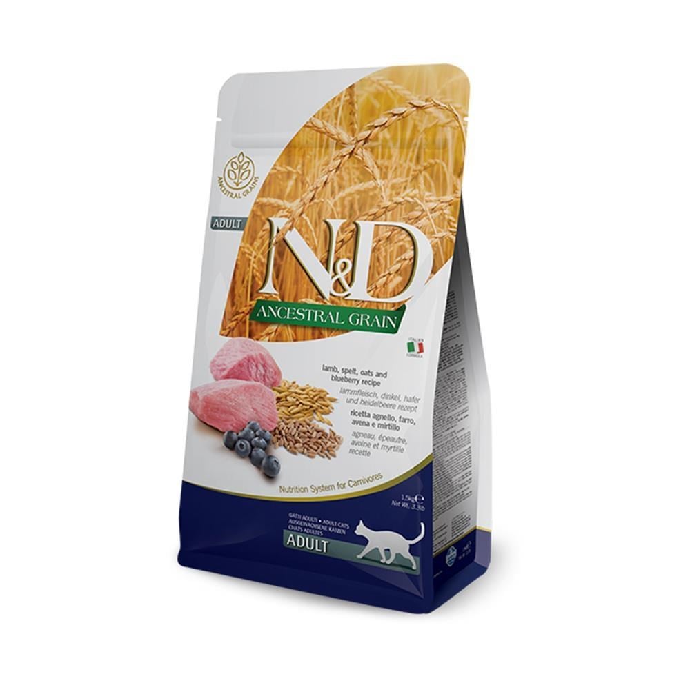 N&D Düşük Tahıllı Kuzu Etli ve Yaban Mersinli Yetişkin Kedi Maması 5 kgND